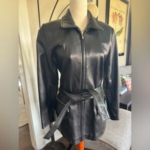 Vintage Jones New York Black Leather Belted Jacket